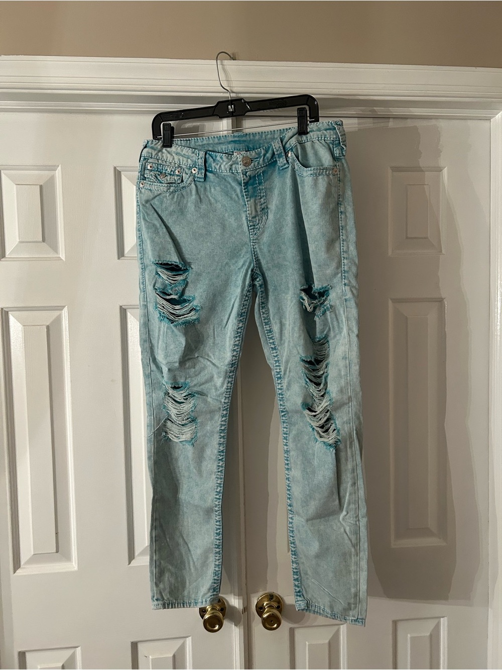 True Religion Light Blue Distressed Boyfriend women’s Jeans